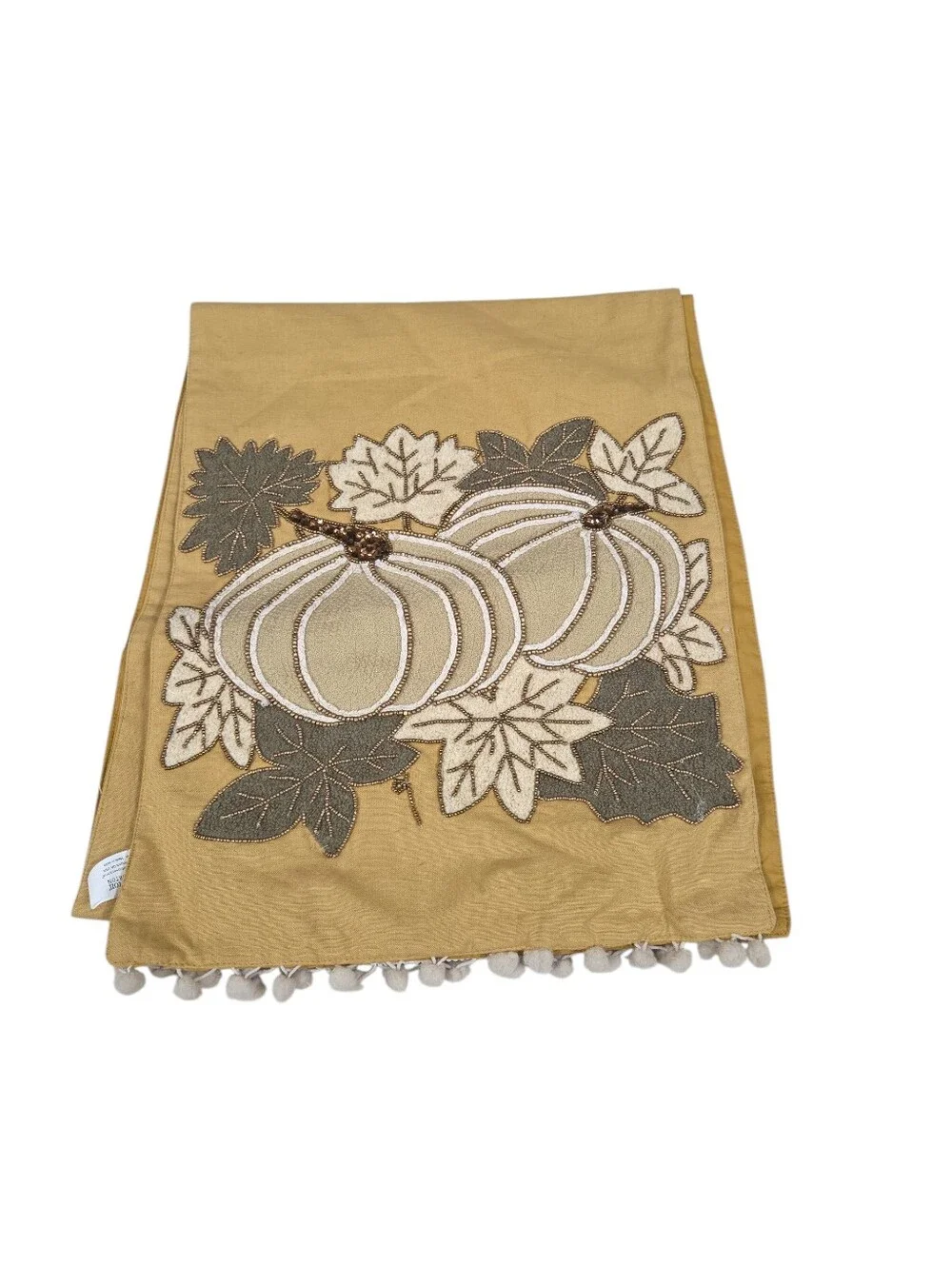 Burton + Burton Pumpkin Table Runner Sequin Beaded Fall Festive Size 14x72